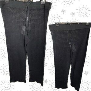 Swimsuit For All M Black Crochet Drawstring Scalloped Hem Beach Crop Pants